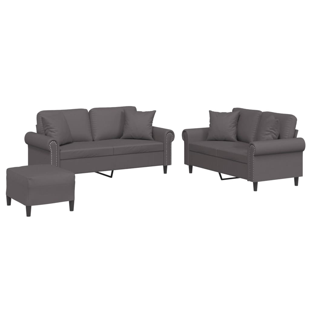 Ensemble de canapés 3 pcs avec coussins gris similicuir - XIOS