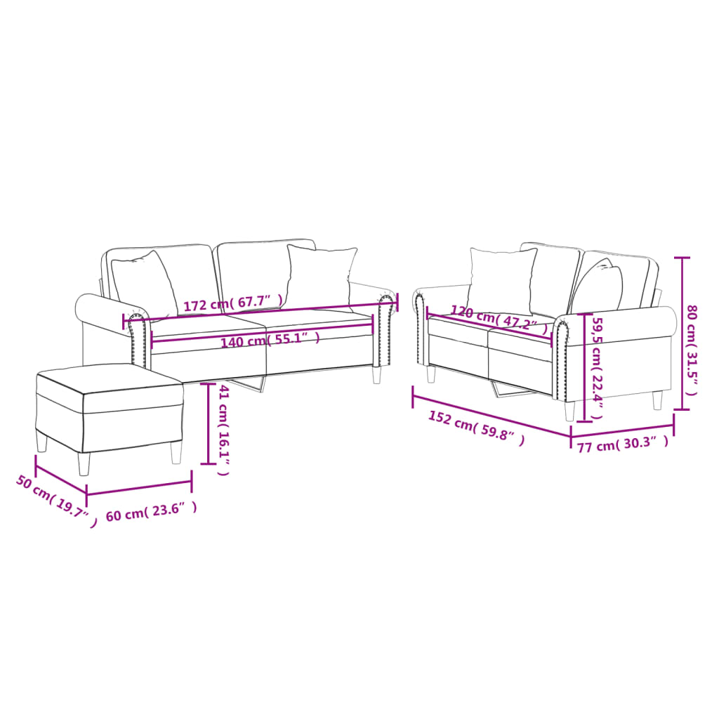 Ensemble de canapés 3 pcs avec coussins gris similicuir - XIOS