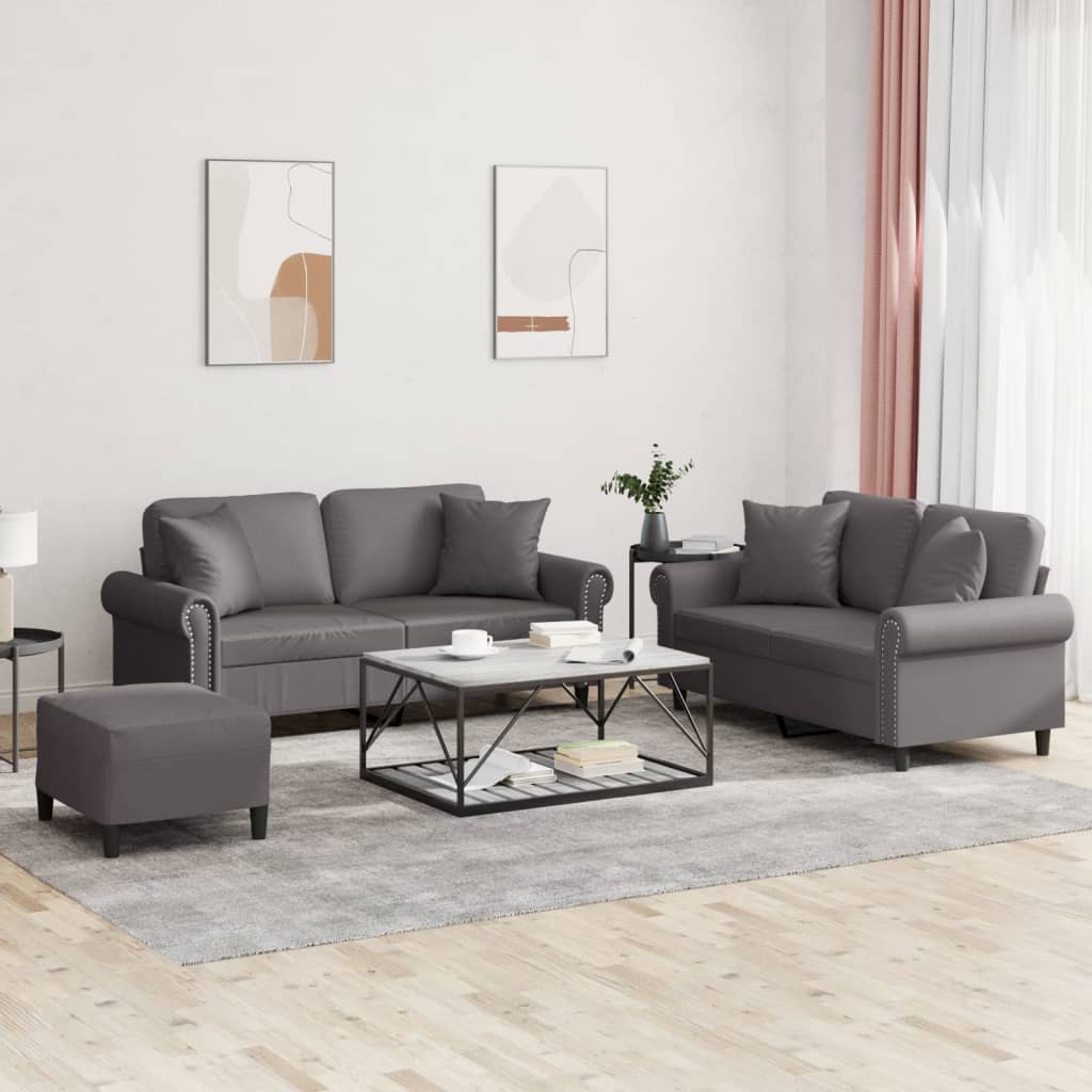 Ensemble de canapés 3 pcs avec coussins gris similicuir - XIOS