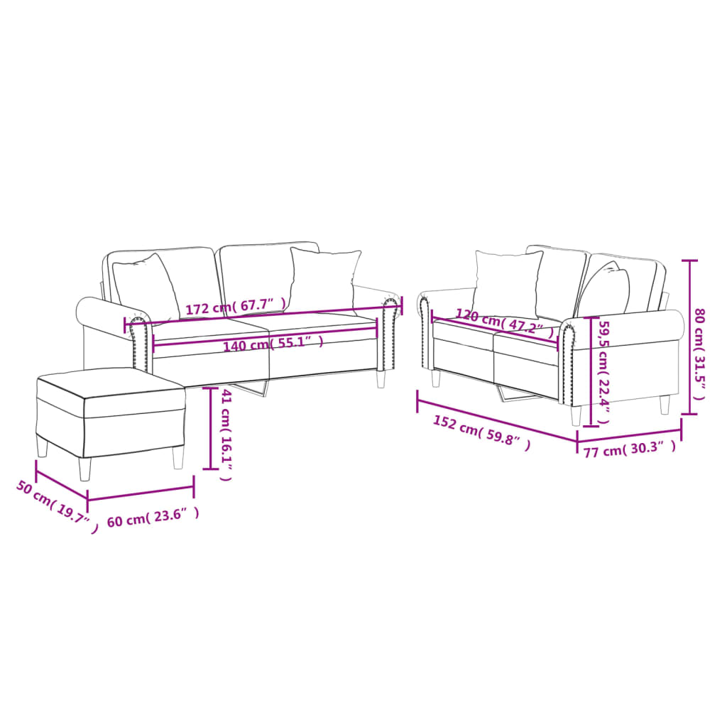 Ensemble de canapés 3 pcs et coussins rouge bordeaux similicuir - XIOS