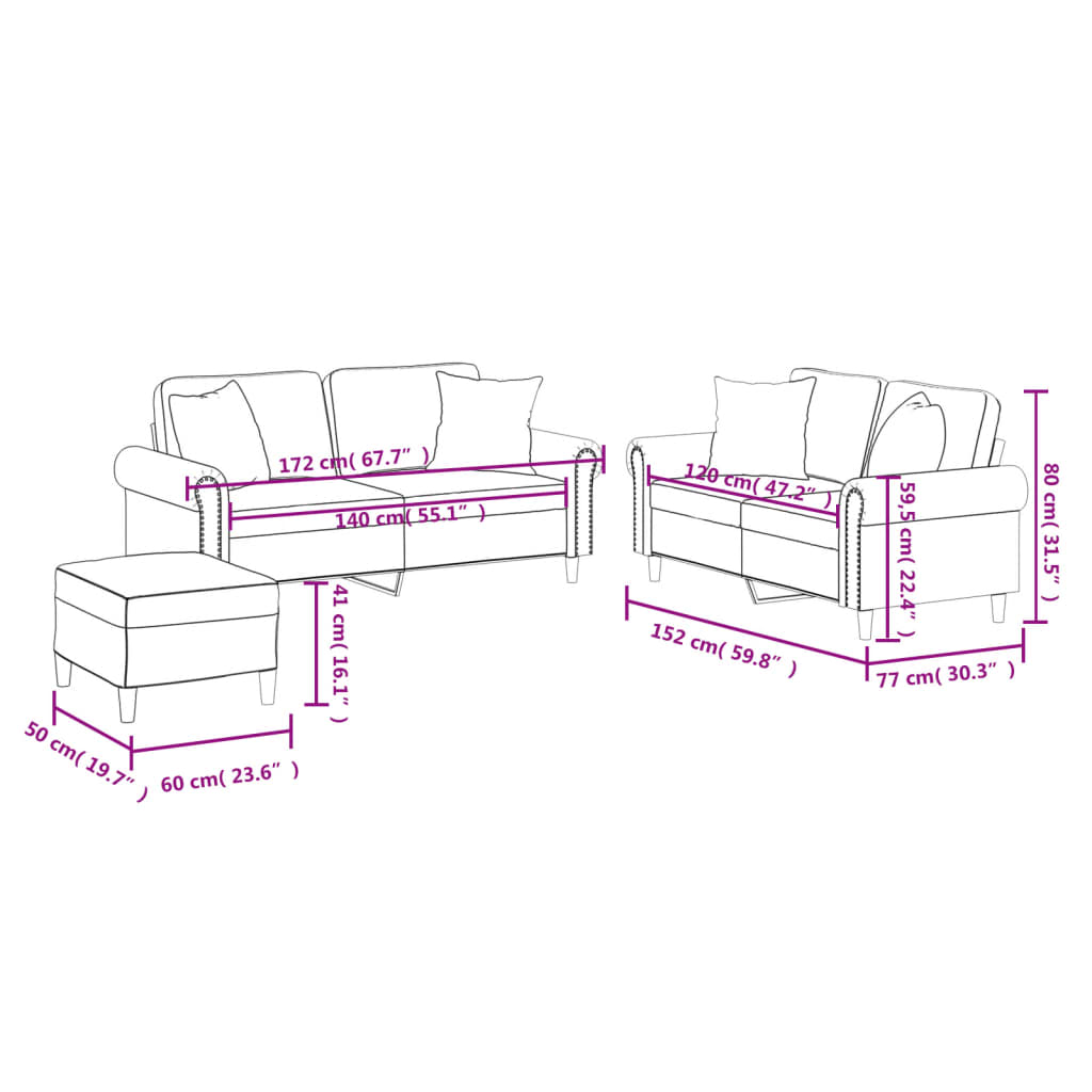 Ensemble de canapés 3 pcs avec coussins cappuccino similicuir - XIOS