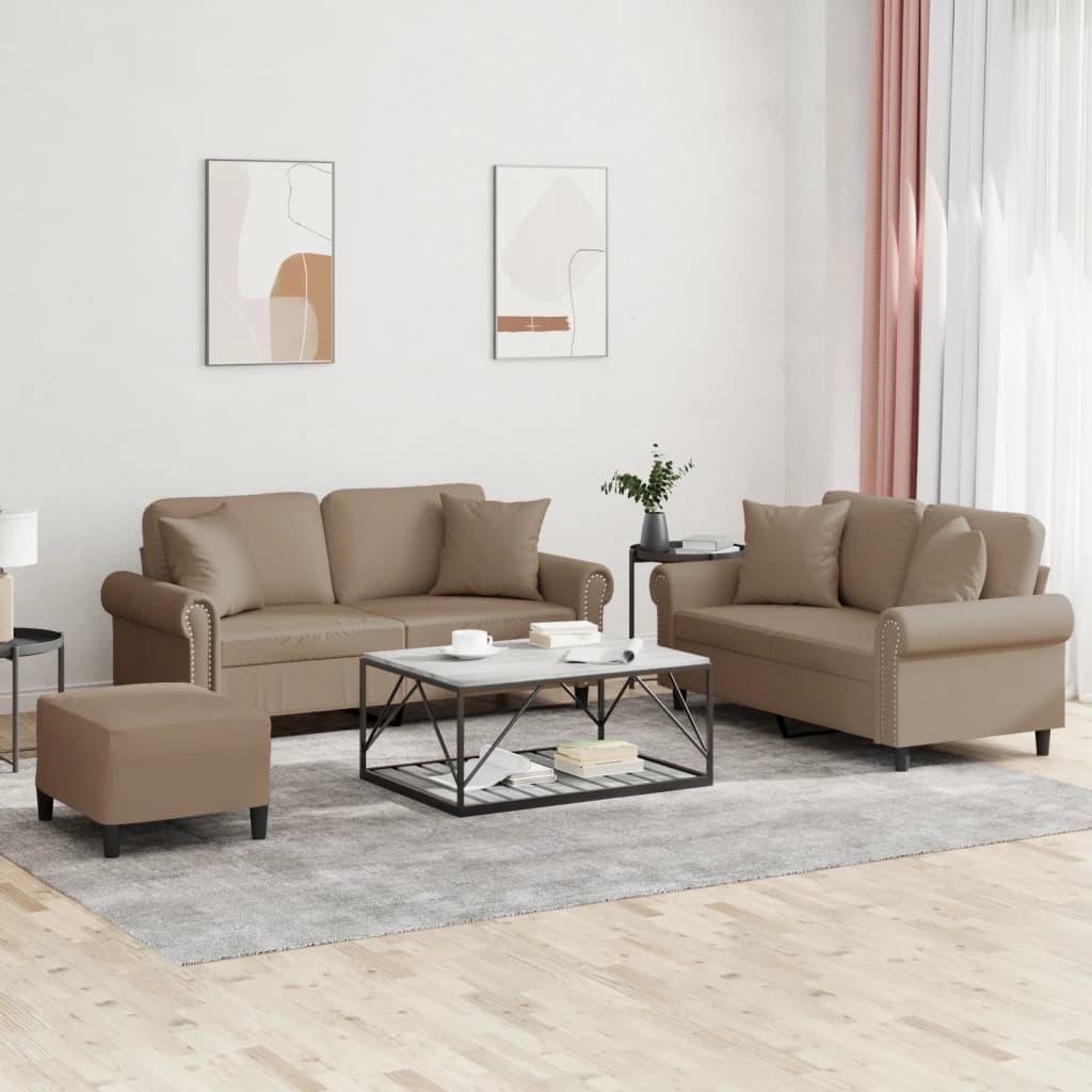 Ensemble de canapés 3 pcs avec coussins cappuccino similicuir - XIOS