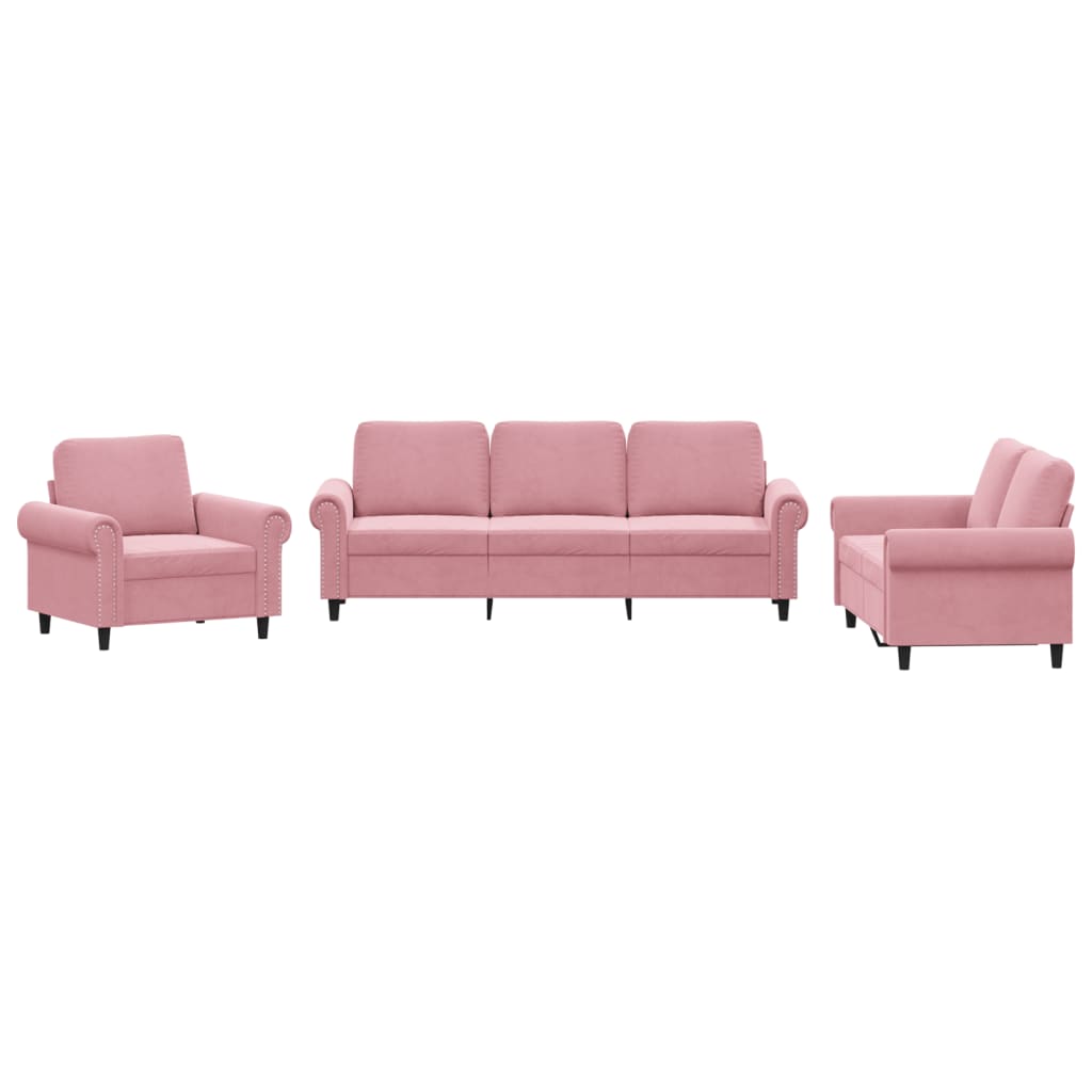 Ensemble de canapés 3 pcs avec coussins Rose Velours - XIOS
