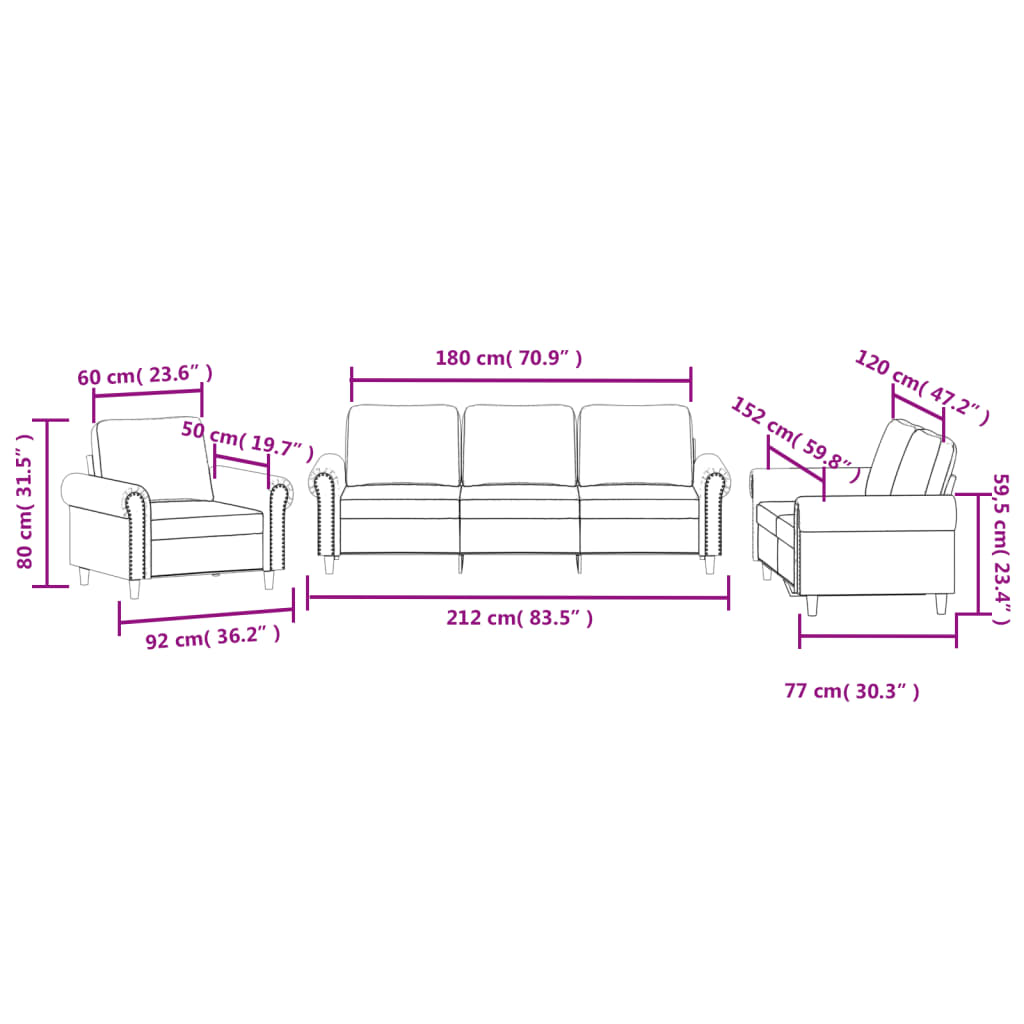 Ensemble de canapés 3 pcs avec coussins Rose Velours - XIOS