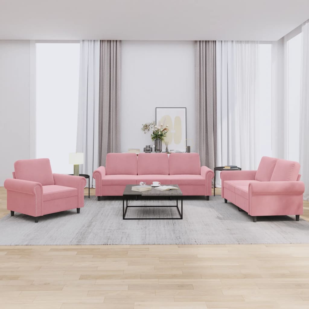 Ensemble de canapés 3 pcs avec coussins Rose Velours - XIOS