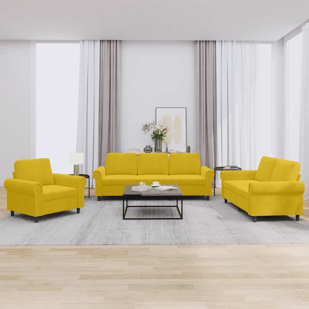 Ensemble de canapés 3 pcs avec coussins Jaune Velours