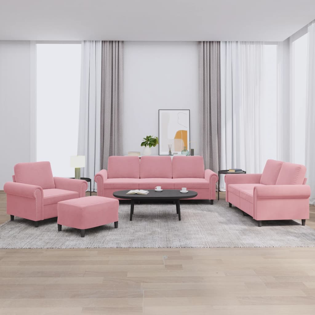 Ensemble de canapés 4 pcs avec coussins Rose Velours - XIOS