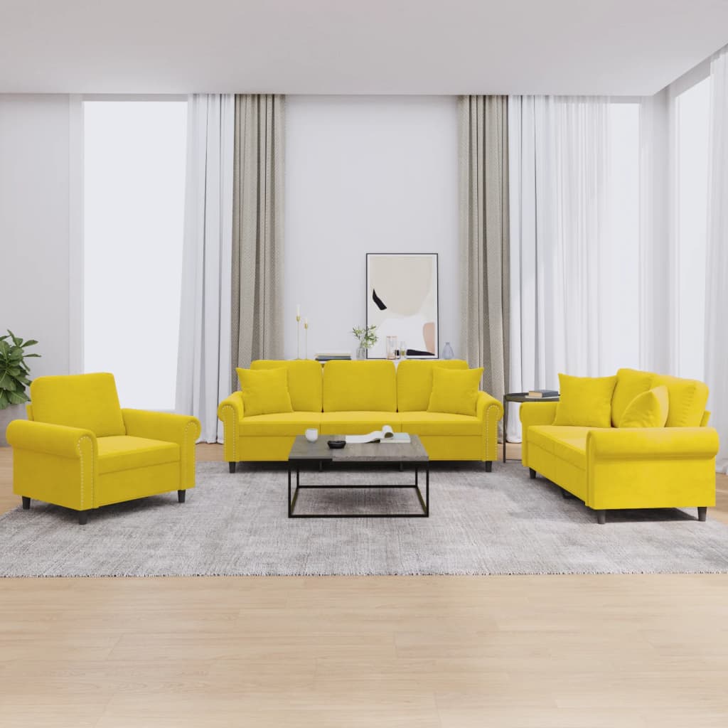 Ensemble de canapés 3 pcs avec coussins jaune velours - XIOS