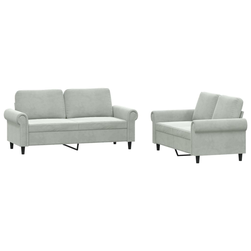 Ensemble de canapés 2 pcs avec coussins Gris clair Velours - XIOS