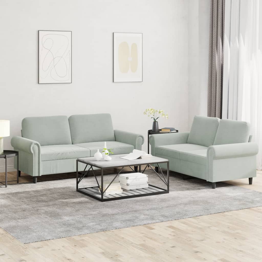 Ensemble de canapés 2 pcs avec coussins Gris clair Velours - XIOS