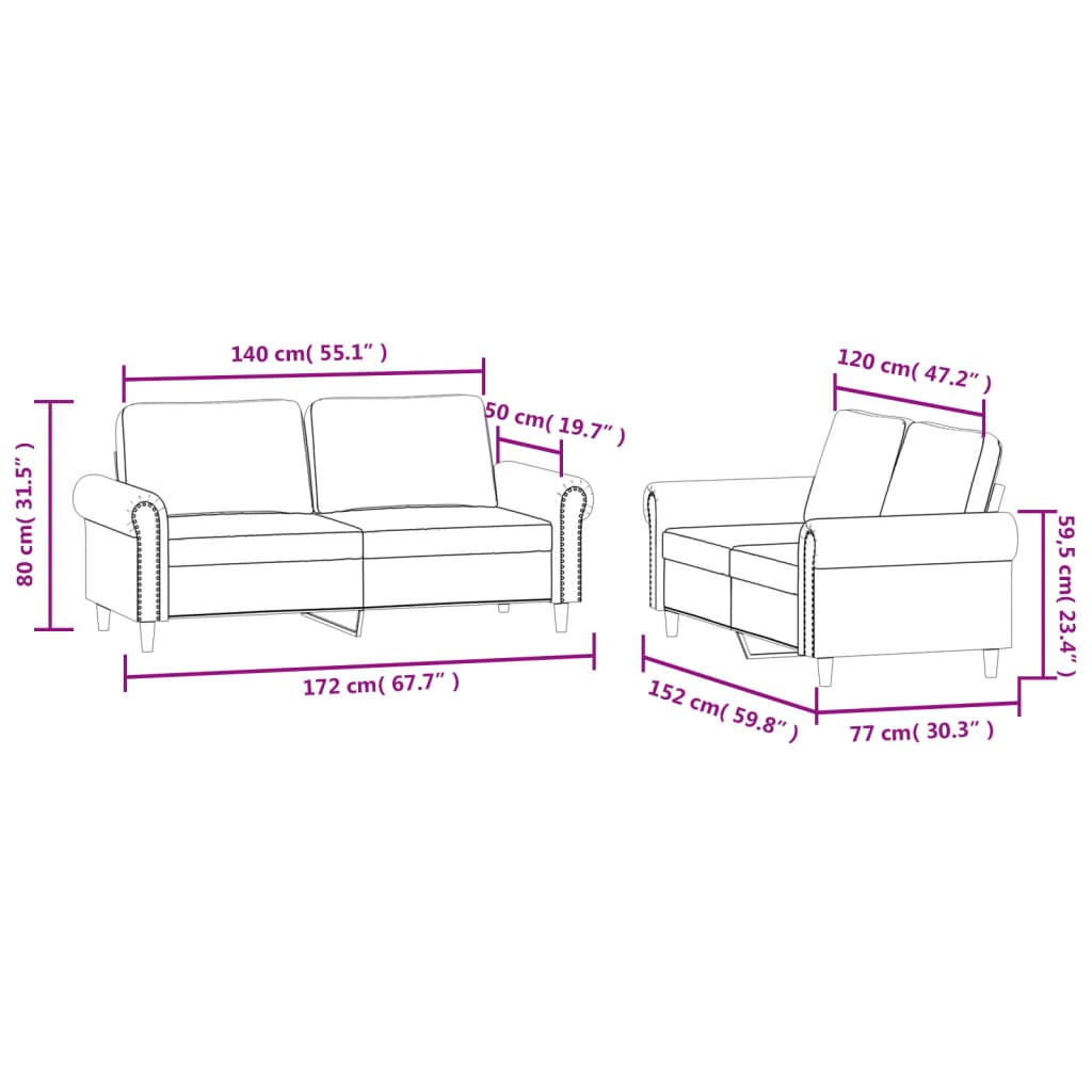 Ensemble de canapés 2 pcs avec coussins Gris foncé Velours - XIOS