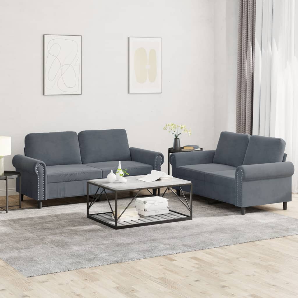 Ensemble de canapés 2 pcs avec coussins Gris foncé Velours - XIOS