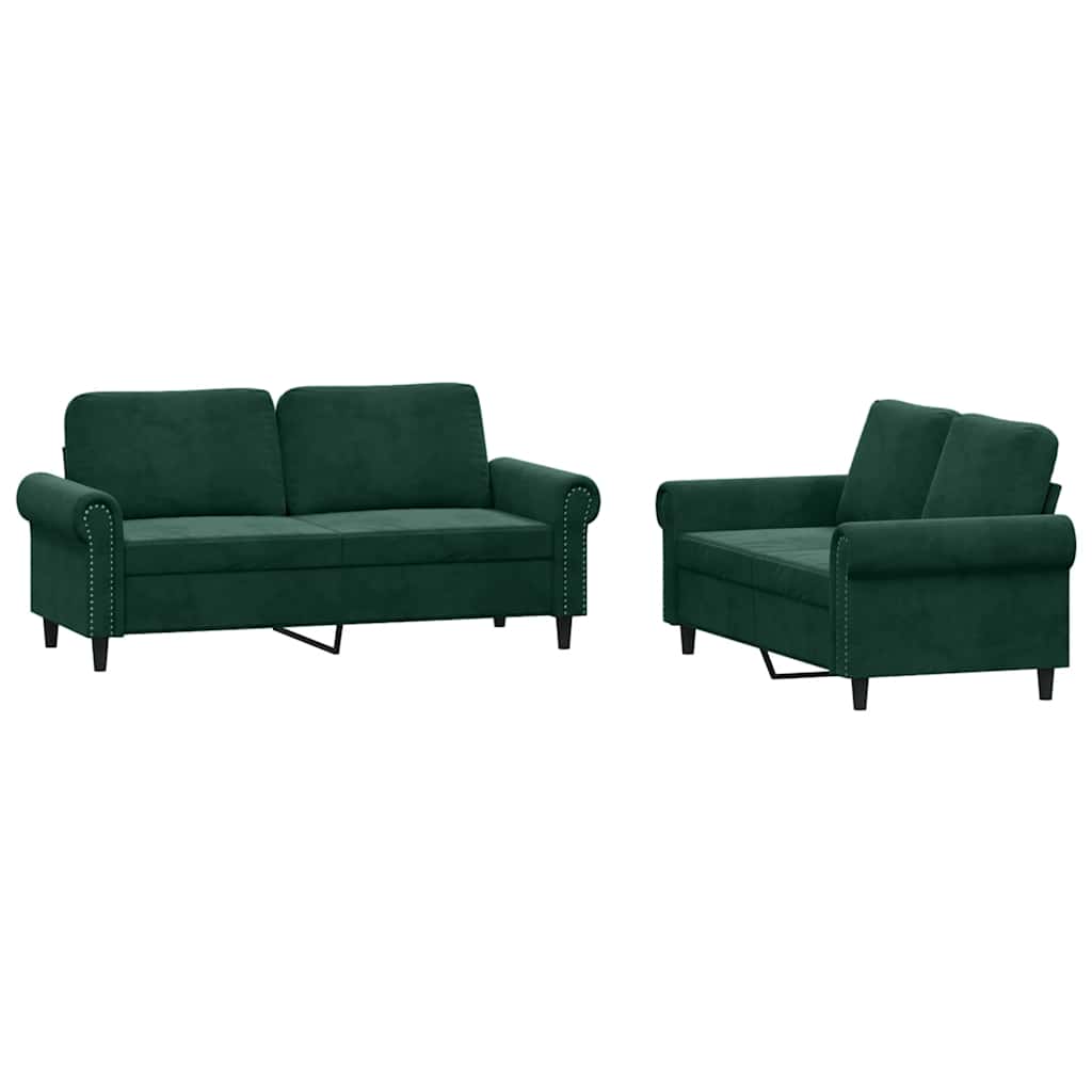 Ensemble de canapés 2 pcs avec coussins Vert foncé Velours - XIOS
