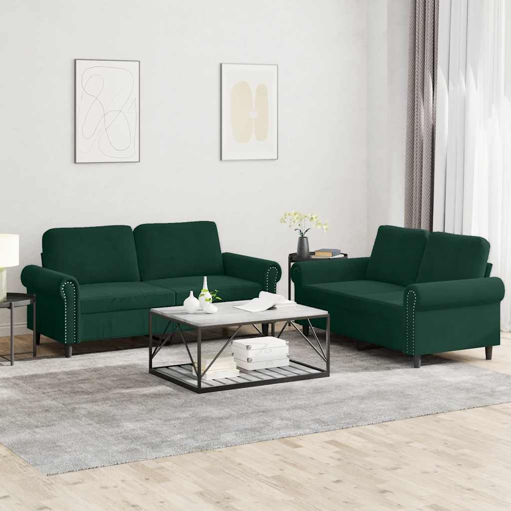 Ensemble de canapés 2 pcs avec coussins Vert foncé Velours - XIOS