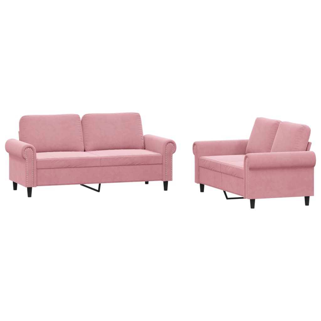 Ensemble de canapés 2 pcs avec coussins Rose Velours