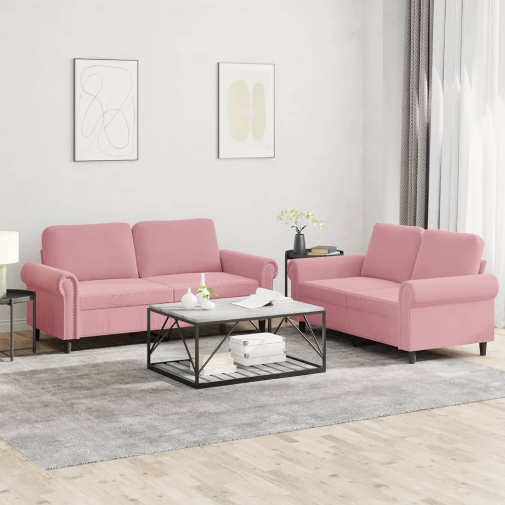 Ensemble de canapés 2 pcs avec coussins Rose Velours - XIOS