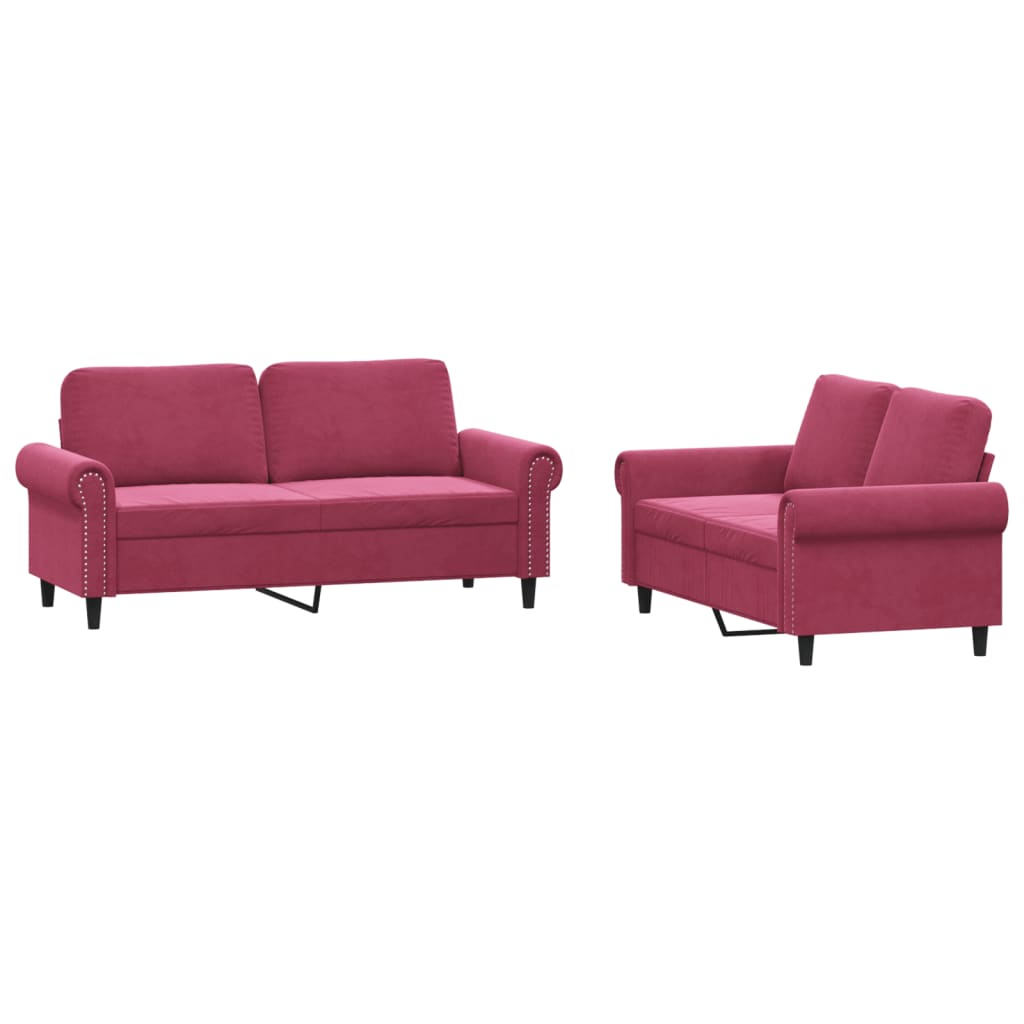 Ensemble de canapés 2 pcs avec coussins Rouge bordeaux Velours - XIOS