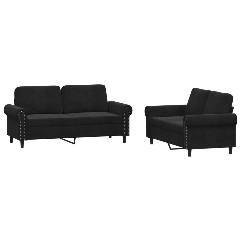 Ensemble de canapés 2 pcs avec coussins Noir Velours - XIOS