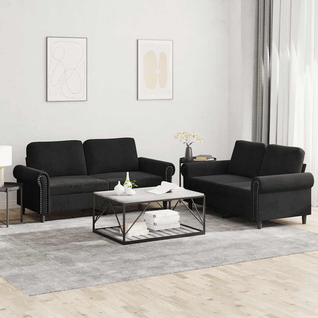 Ensemble de canapés 2 pcs avec coussins Noir Velours - XIOS
