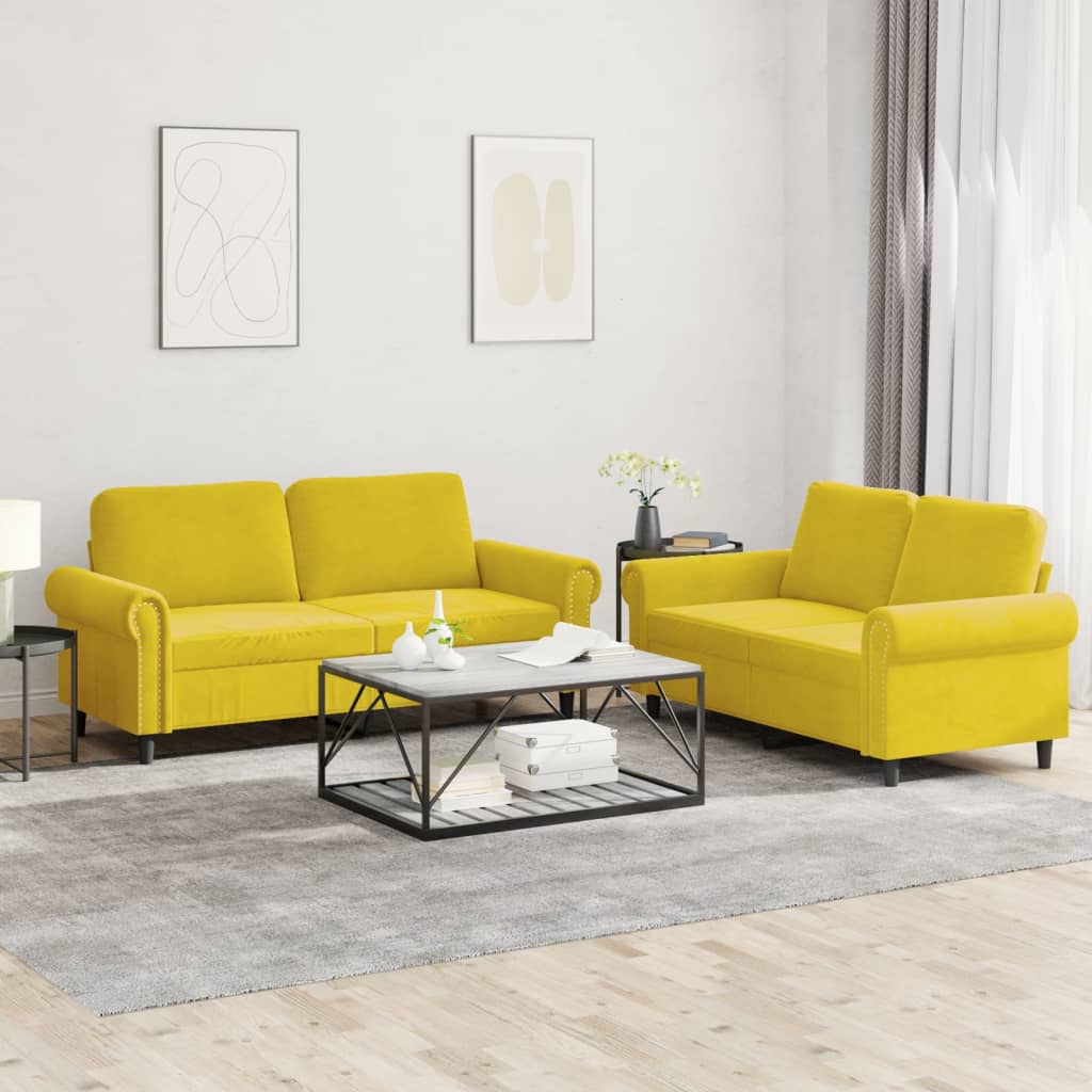 Ensemble de canapés 2 pcs avec coussins Jaune Velours - XIOS