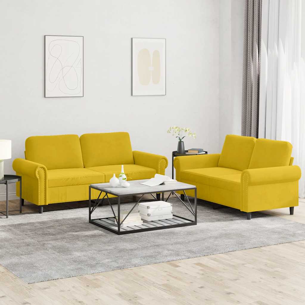 Ensemble de canapés 2 pcs avec coussins Jaune Velours - XIOS