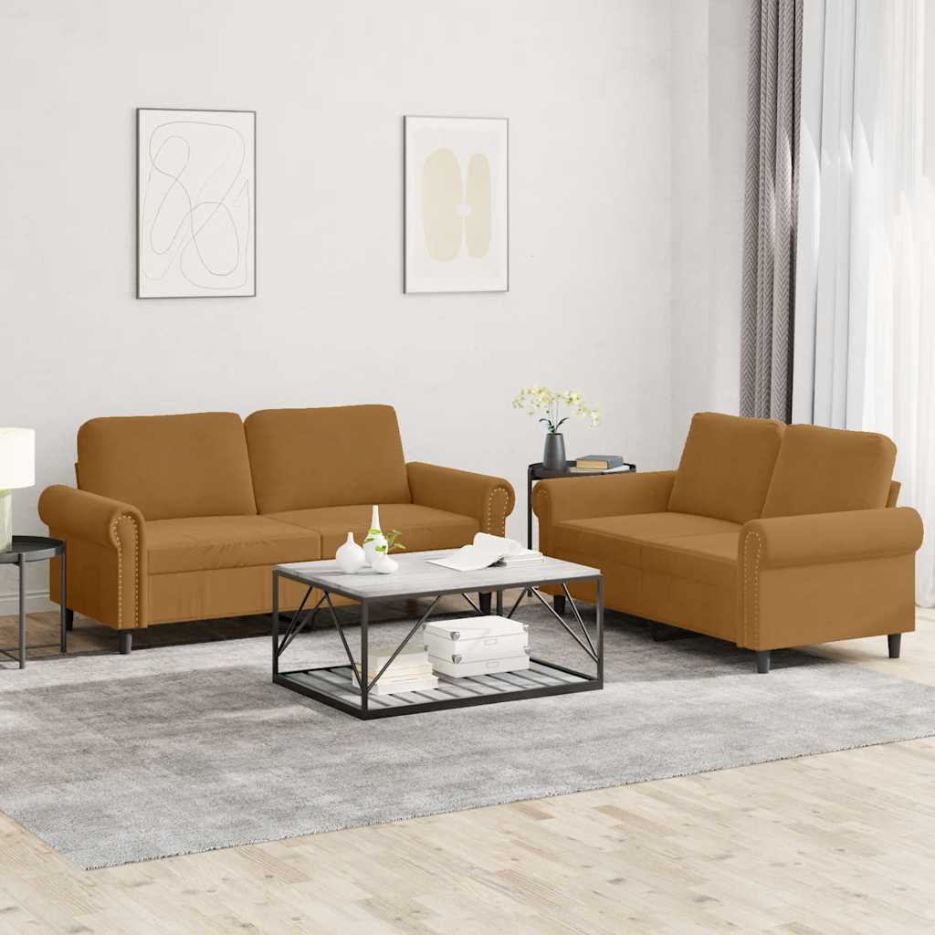 Ensemble de canapés 2 pcs avec coussins Marron Velours - XIOS