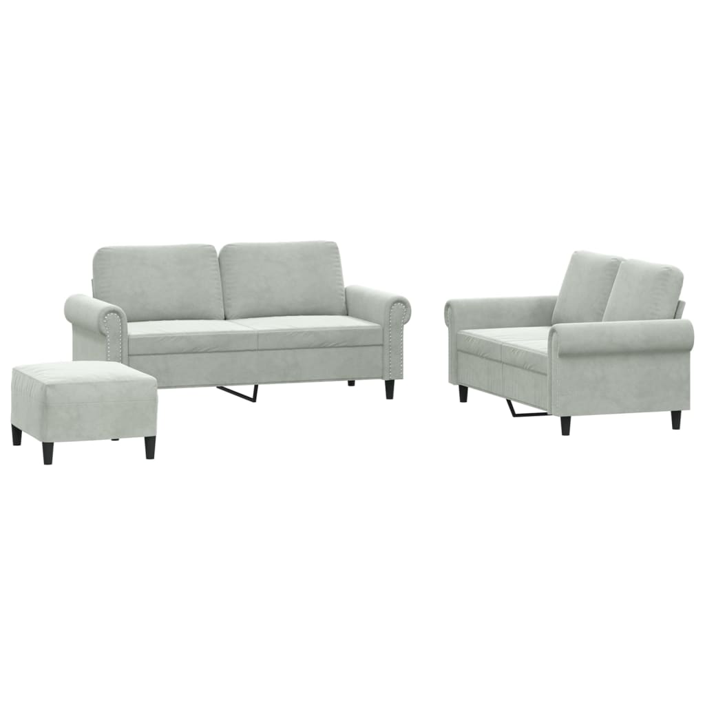Ensemble de canapés 3 pcs avec coussins Gris clair Velours - XIOS