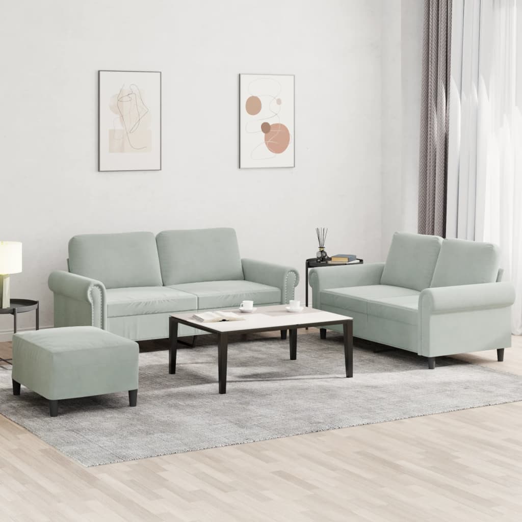 Ensemble de canapés 3 pcs avec coussins Gris clair Velours - XIOS