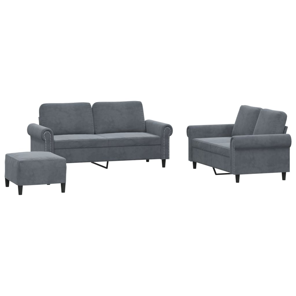 Ensemble de canapés 3 pcs avec coussins Gris foncé Velours - XIOS