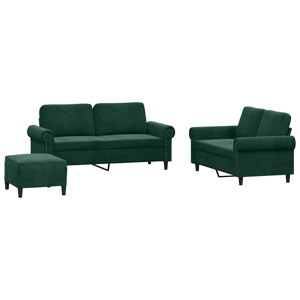 Ensemble de canapés 3 pcs avec coussins Vert foncé Velours - XIOS