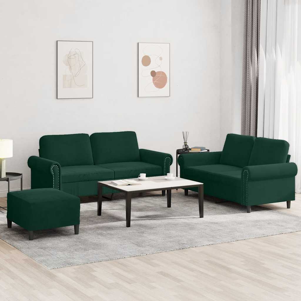 Ensemble de canapés 3 pcs avec coussins Vert foncé Velours - XIOS