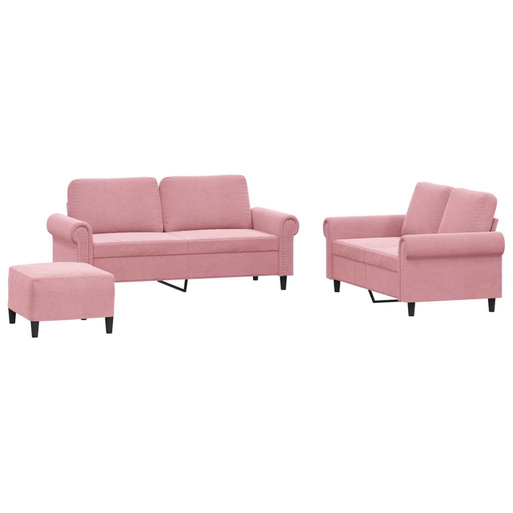 Ensemble de canapés 3 pcs avec coussins Rose Velours - XIOS
