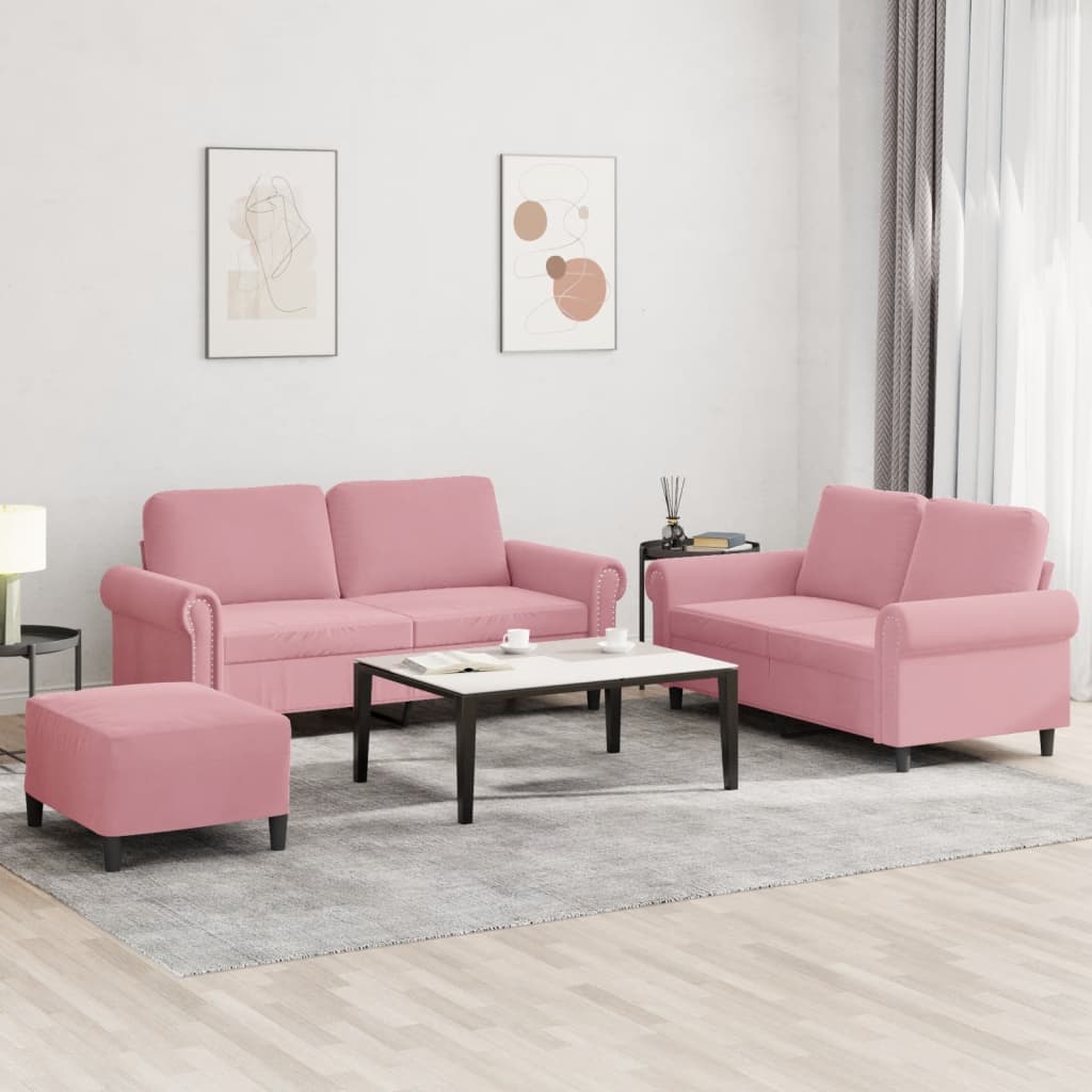Ensemble de canapés 3 pcs avec coussins Rose Velours - XIOS