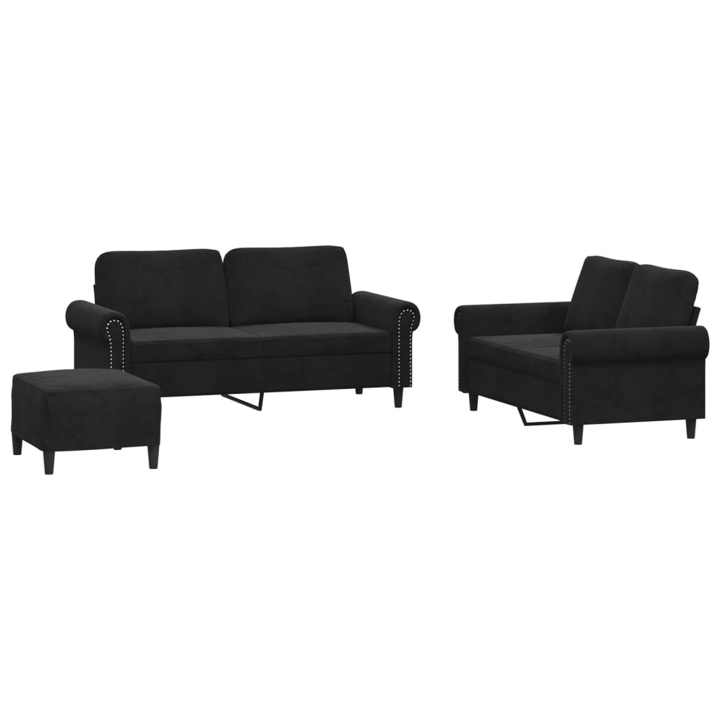 Ensemble de canapés 3 pcs avec coussins Noir Velours - XIOS