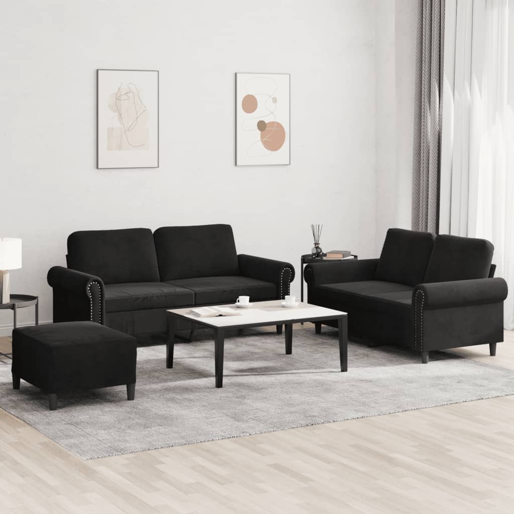 Ensemble de canapés 3 pcs avec coussins Noir Velours - XIOS