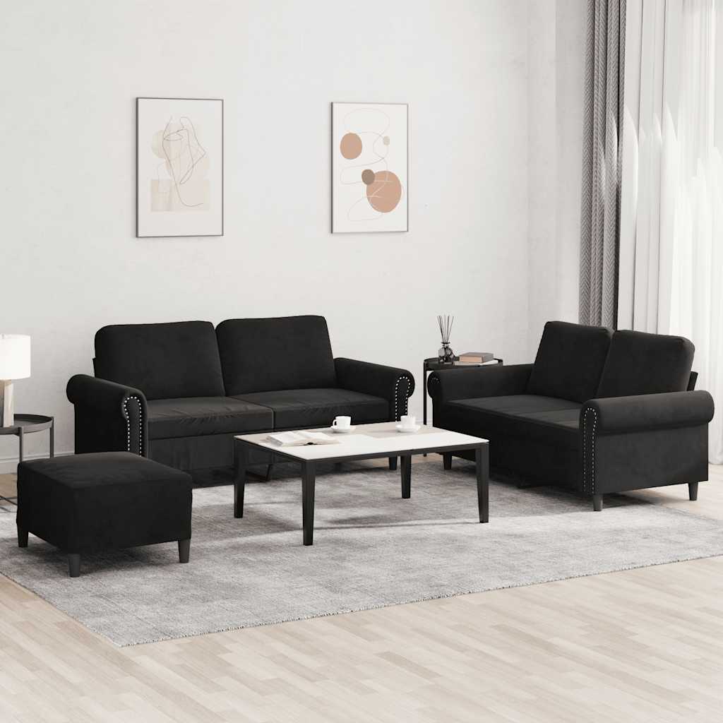 Ensemble de canapés 3 pcs avec coussins Noir Velours - XIOS