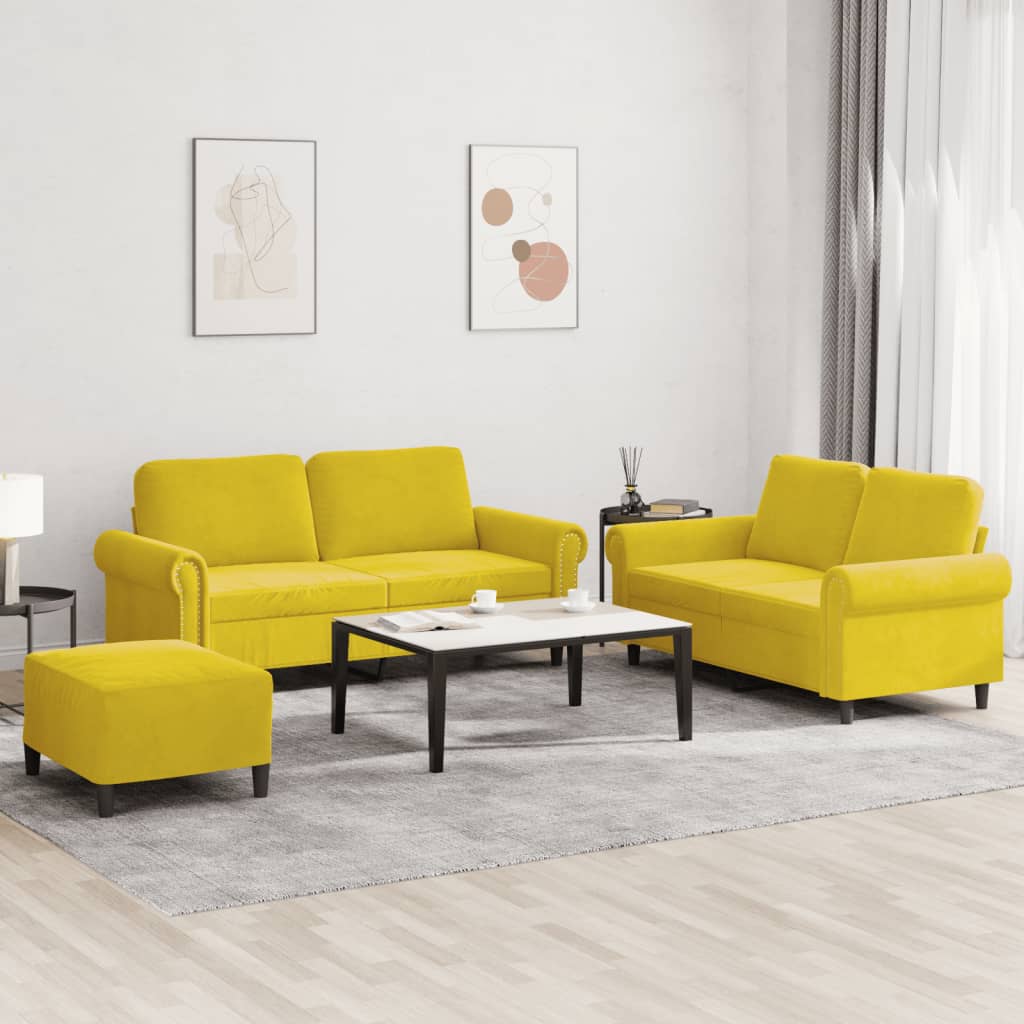 Ensemble de canapés 3 pcs avec coussins Jaune Velours - XIOS