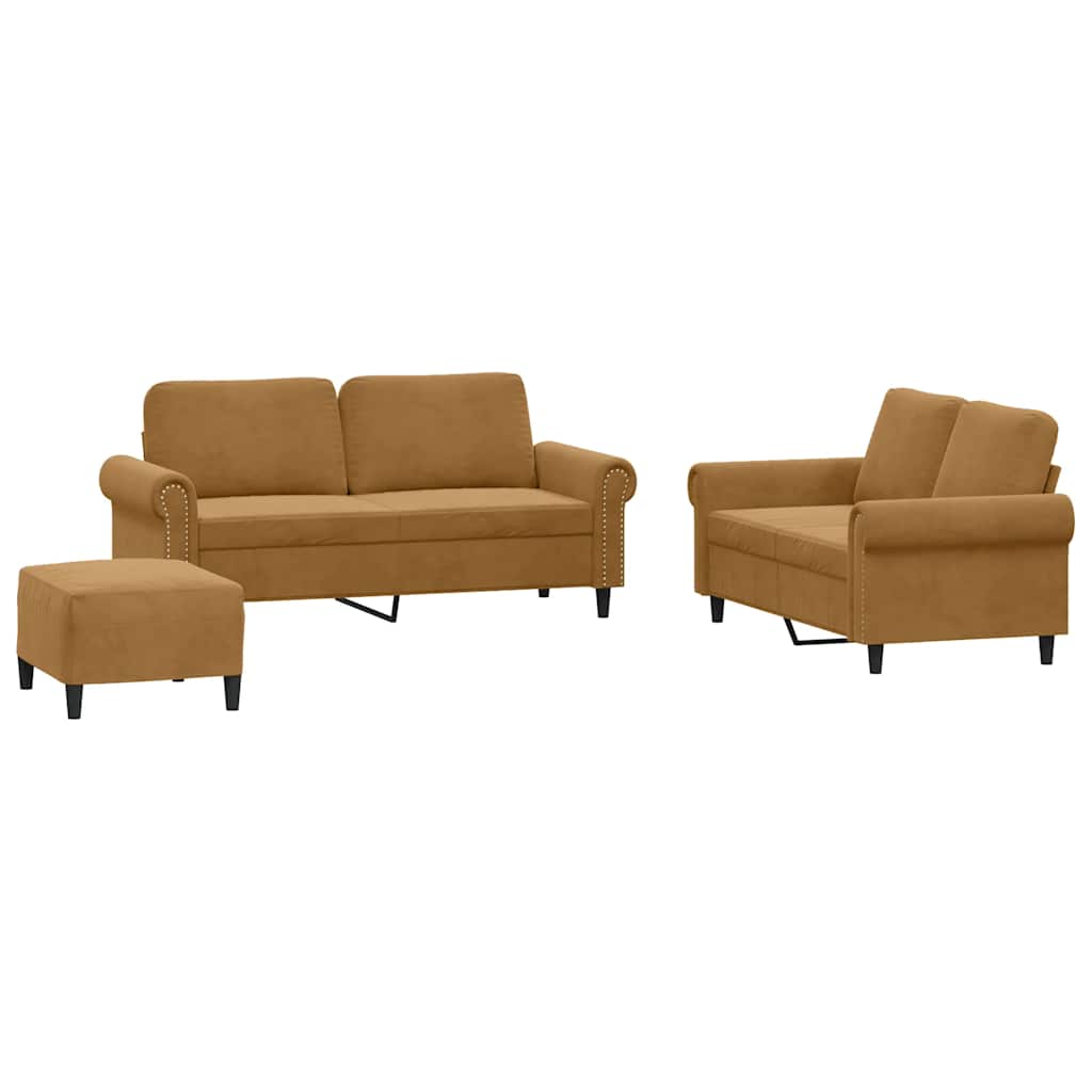 Ensemble de canapés 3 pcs avec coussins Marron Velours - XIOS