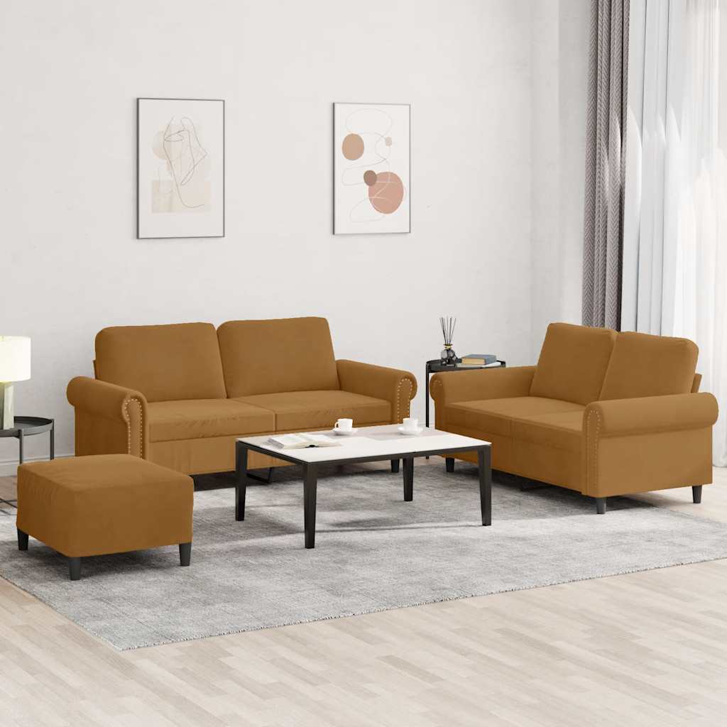 Ensemble de canapés 3 pcs avec coussins Marron Velours - XIOS