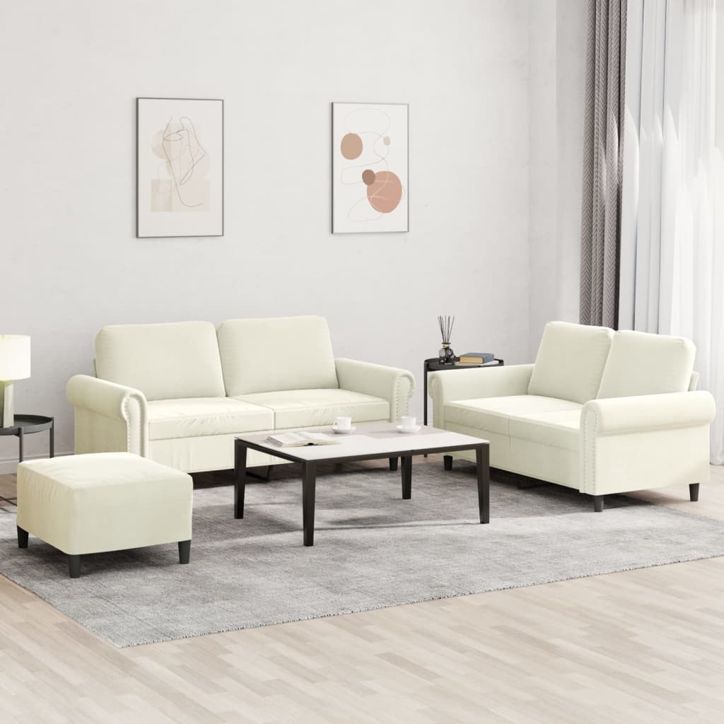 Ensemble de canapés 3 pcs avec coussins Crème Velours - XIOS