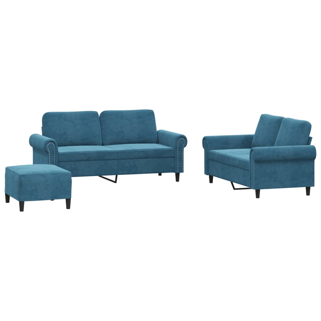 Ensemble de canapés 3 pcs avec coussins Bleu Velours - XIOS