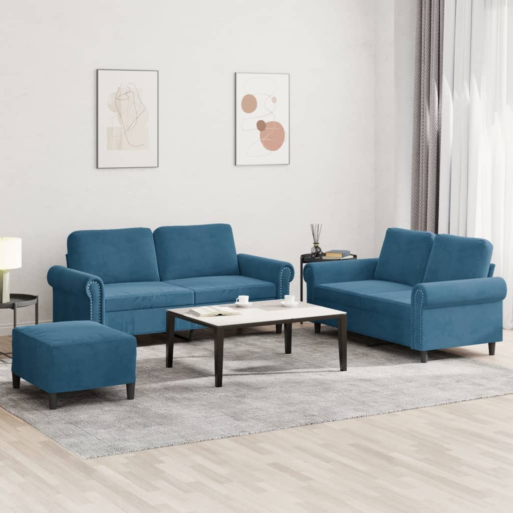 Ensemble de canapés 3 pcs avec coussins Bleu Velours - XIOS