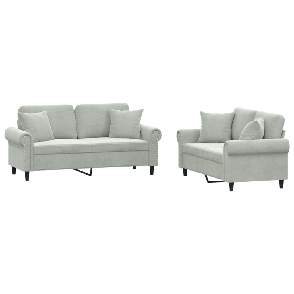Ensemble de canapés 2 pcs avec coussins gris clair velours - XIOS