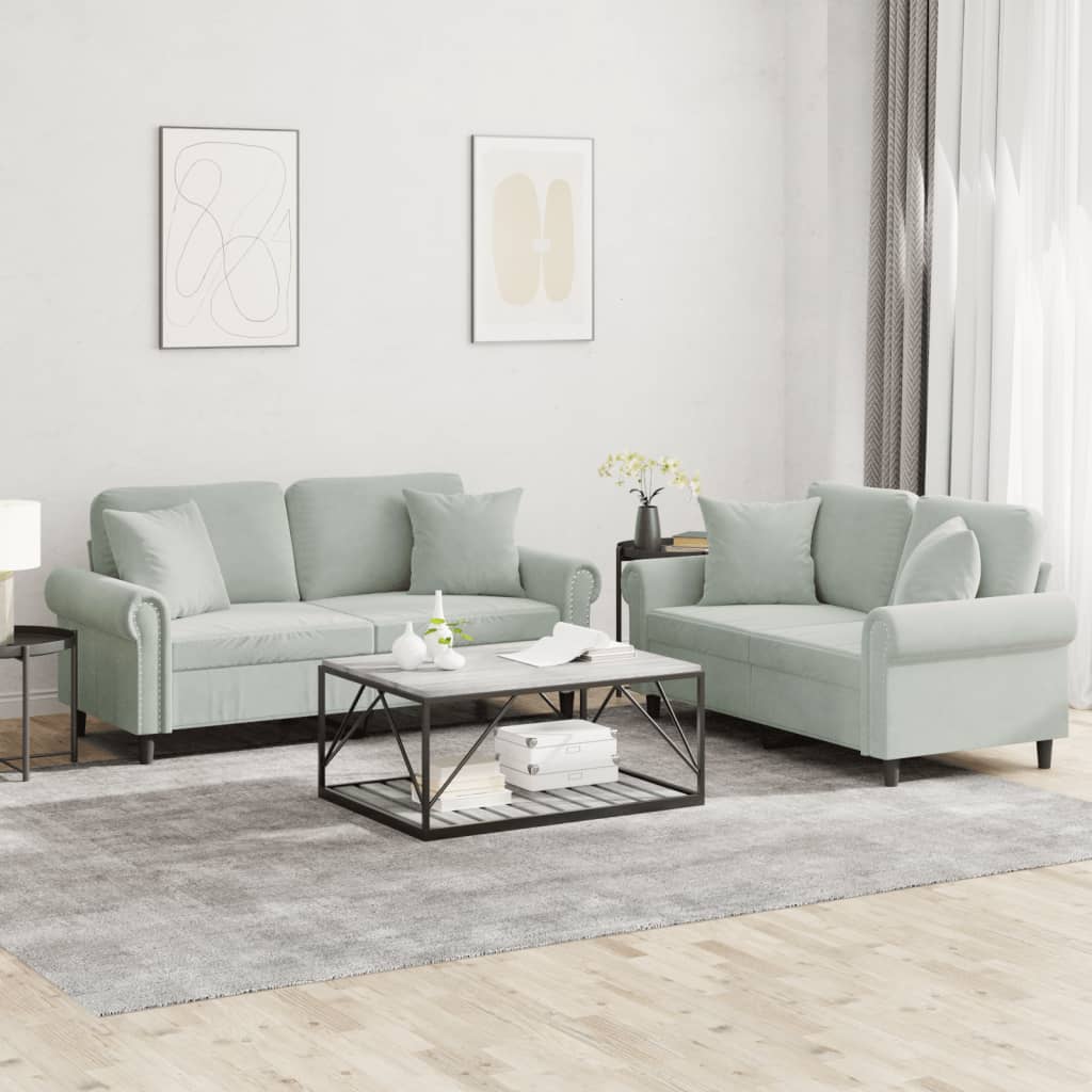 Ensemble de canapés 2 pcs avec coussins gris clair velours - XIOS