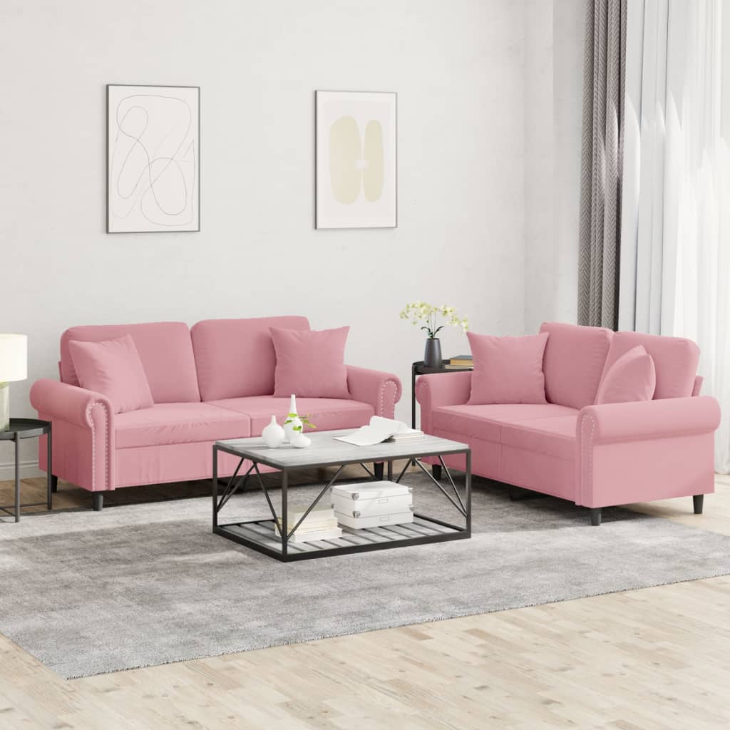 Ensemble de canapés 2 pcs avec coussins rose velours - XIOS