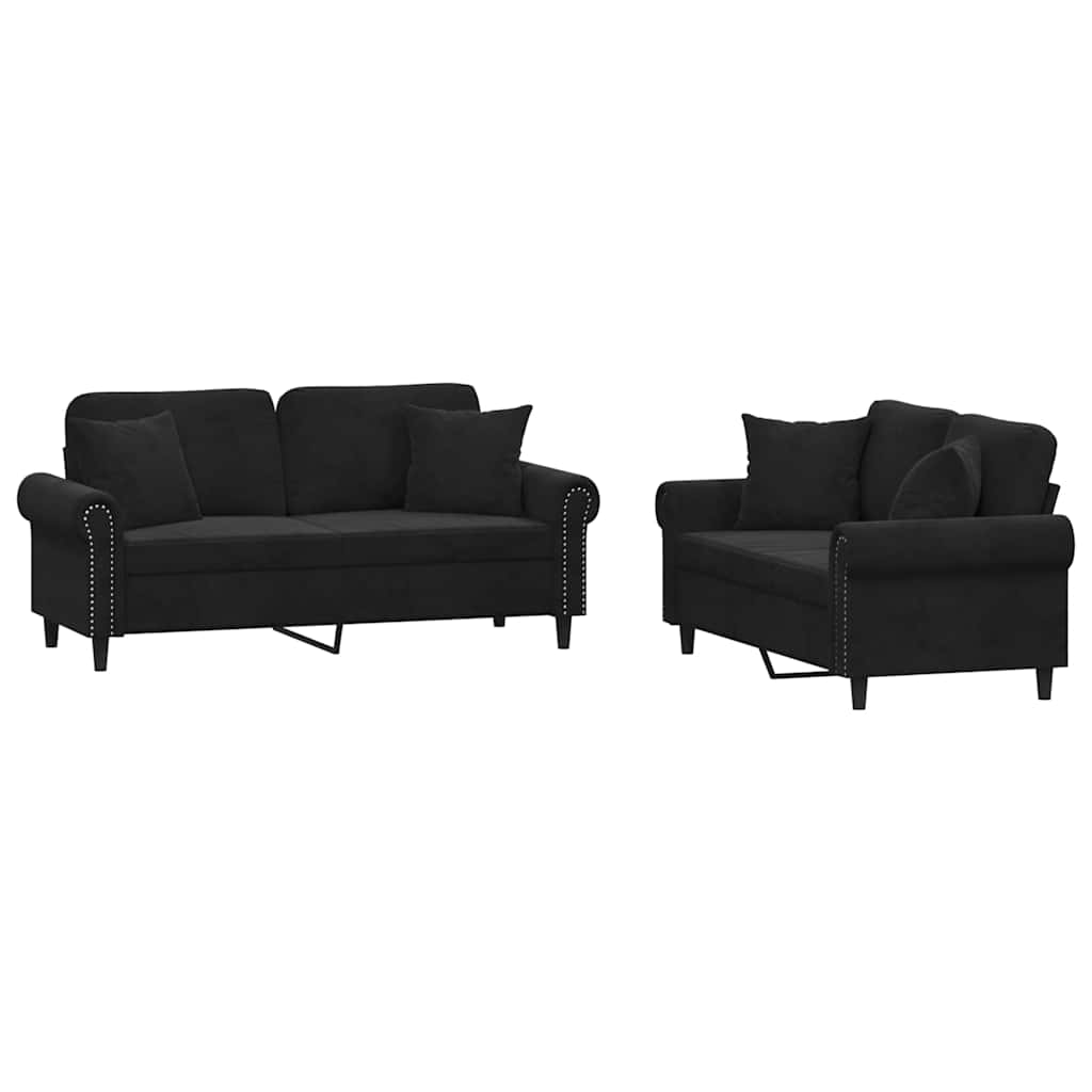 Ensemble de canapés 2 pcs avec coussins noir velours - XIOS