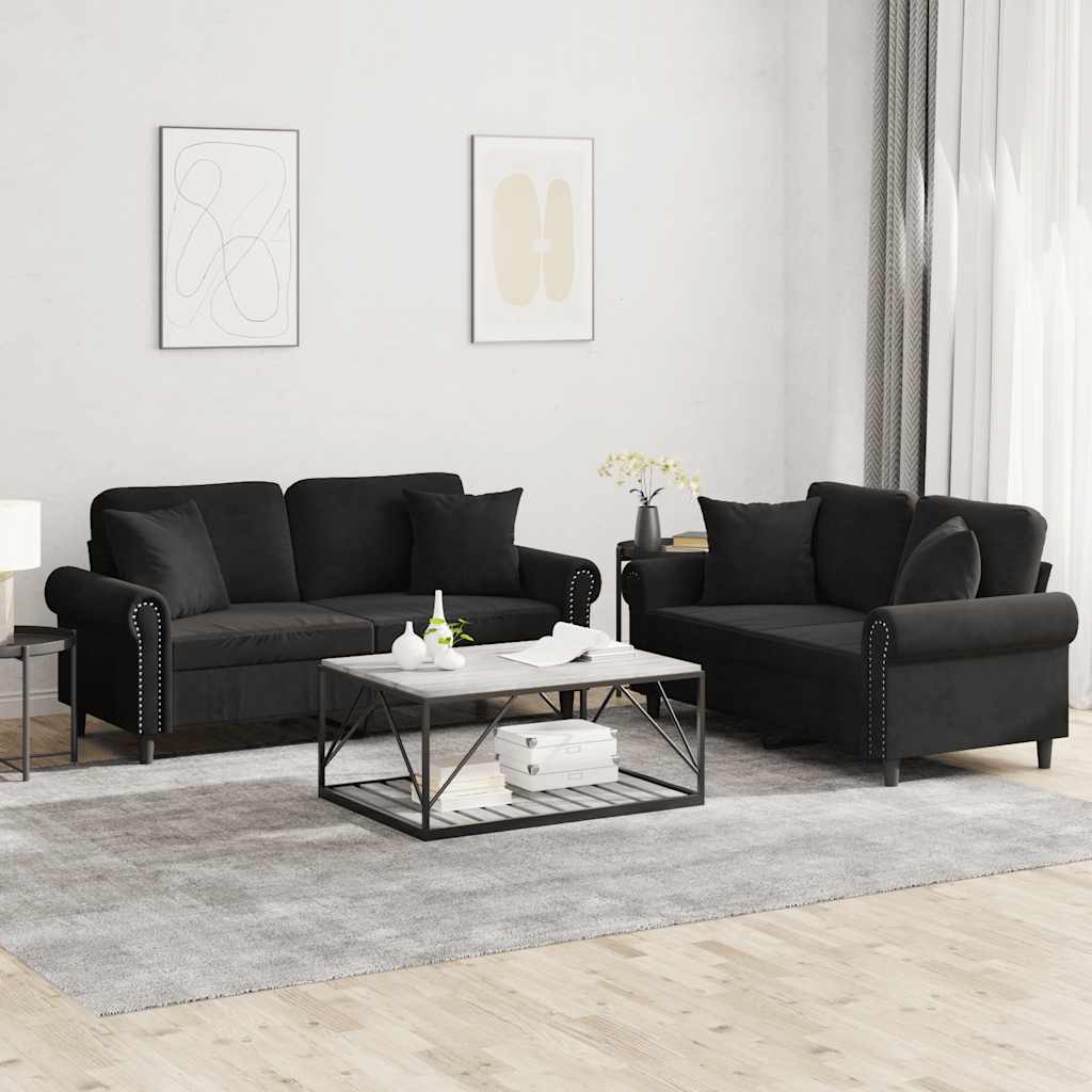 Ensemble de canapés 2 pcs avec coussins noir velours - XIOS