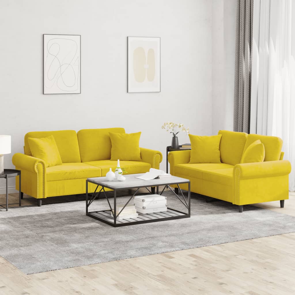 Ensemble de canapés 2 pcs avec coussins jaune velours - XIOS