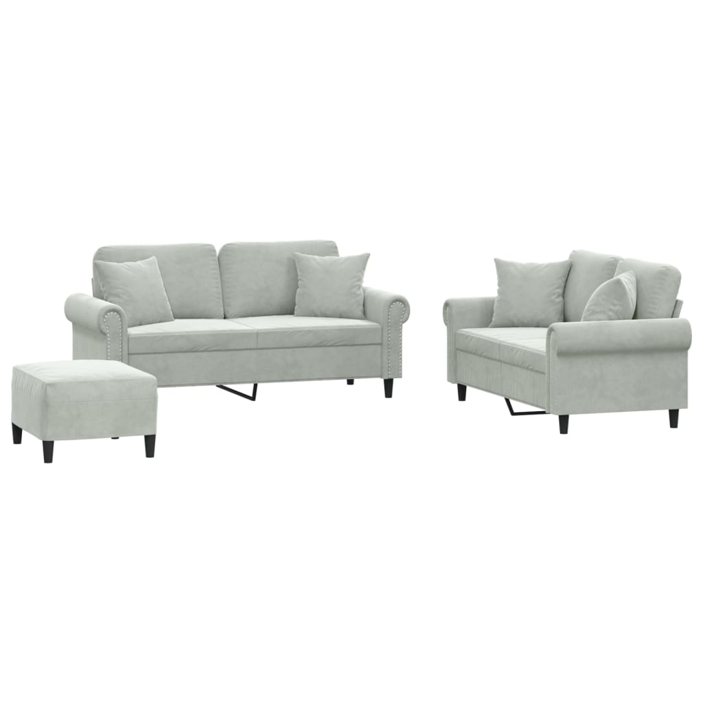 Ensemble de canapés 3 pcs avec coussins gris clair velours - XIOS