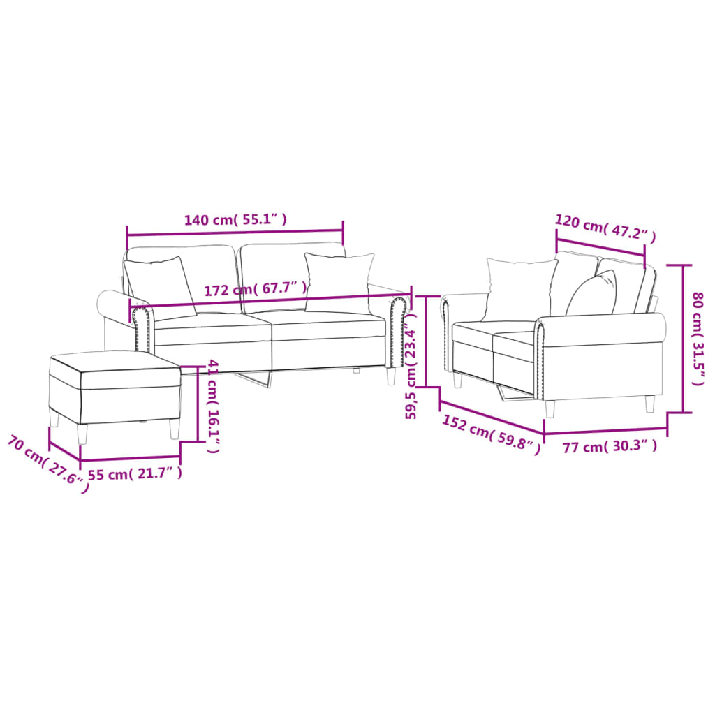 Ensemble de canapés 3 pcs avec coussins gris clair velours - XIOS